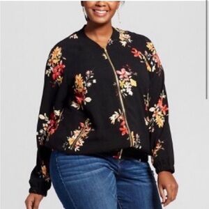 ava viv black floral bomber jacket size 2x